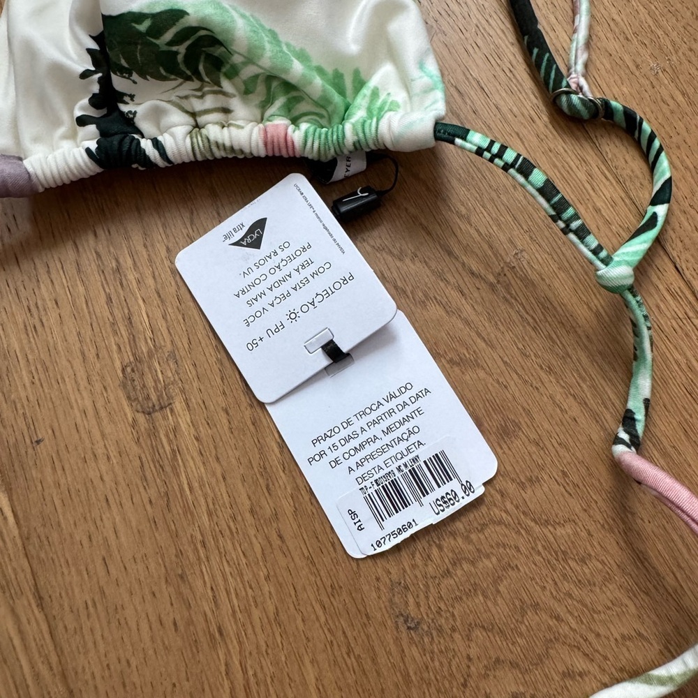 Lenny Niemeyer Marau Triangle Bikini Top - Size M - NWT - Cream/Pink/Green - Picture 5 of 8